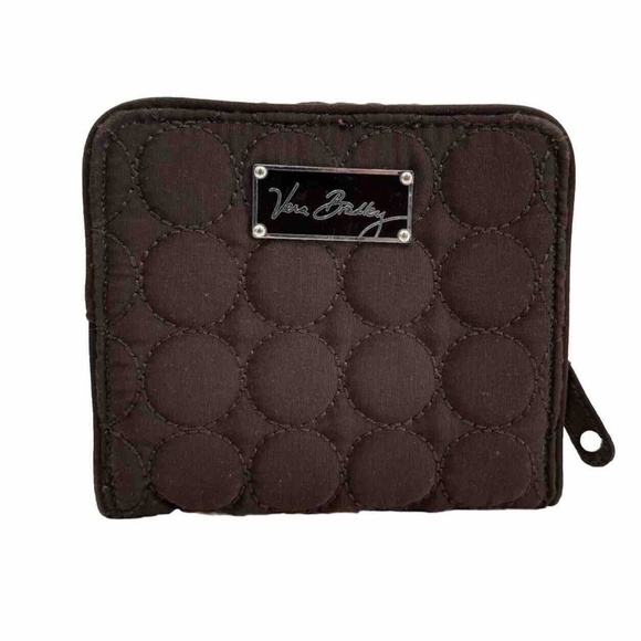 Vera Bradley Women's Wallet Brown Quilted Circle Bifold Magnetic Zip Pocket Logo - Picture 1 of 11
